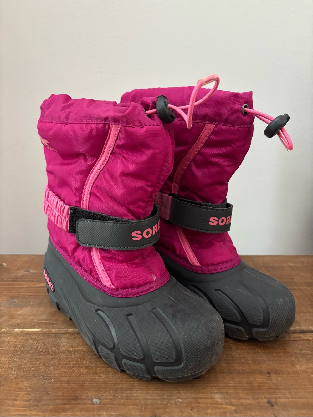 Kids Sorel Flurry Nylon Winter Snow Boots Pink Youth Girls Size 13